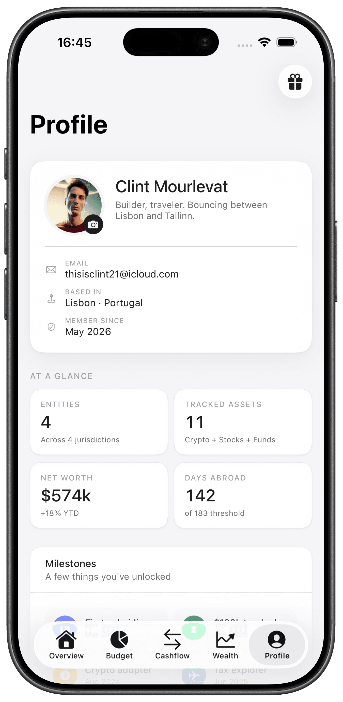 Profile screen